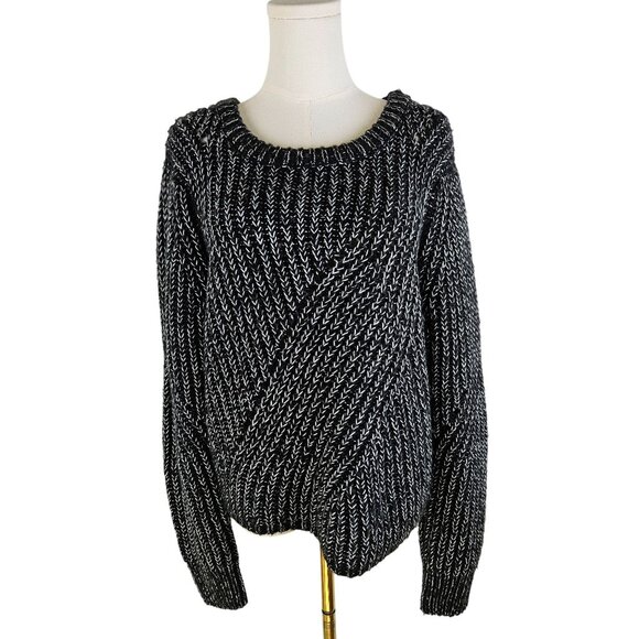 John + Jenn Sweater Medium Black & White Knit Designer Chevron Pattern Ribbed - Picture 1 of 11